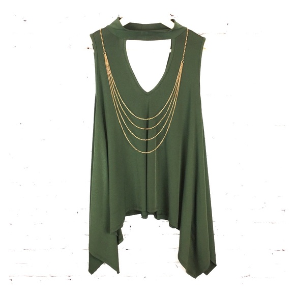 Topia Tops - Large asymmetric blouse w/ necklace NWOT Topia Tops - Large asymmetric blouse w/ necklace NWOT